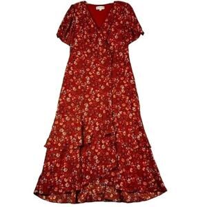 Nanette Lepore Dress Women's 8 Brown Rust Floral Tiered Wrap Front Breezy Maxi